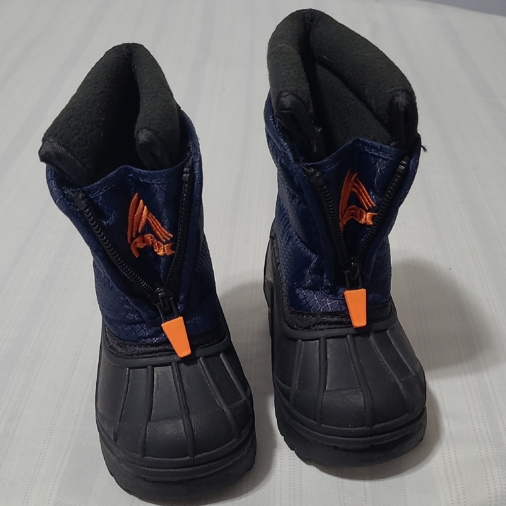 RBX TODDLER SNOW WINTER SOFT BOOTS - BLACK/BLUE/ORANGE FRONT ZIPPER 5M